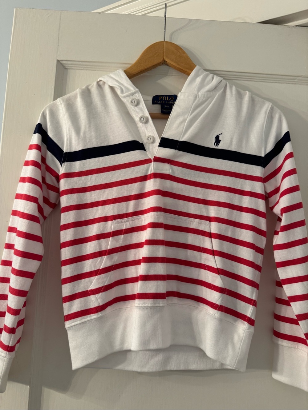 Polo by Ralph Lauren White Hoodie with Red Stripes and Navy Accent NWOT